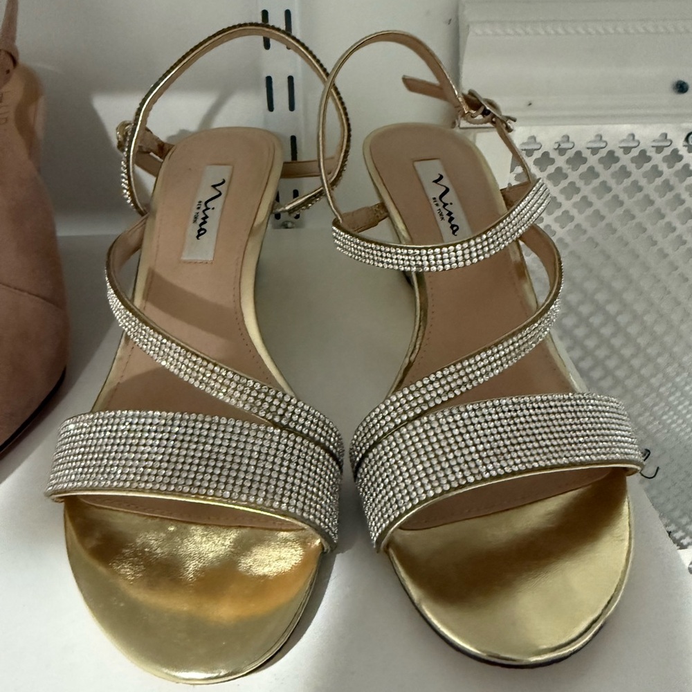 Nina Women's Gold Sandals with Silver Straps